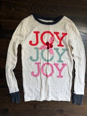 Old Navy White Long-Sleeve 'JOY' Tee with Red, Mint and Pink Print